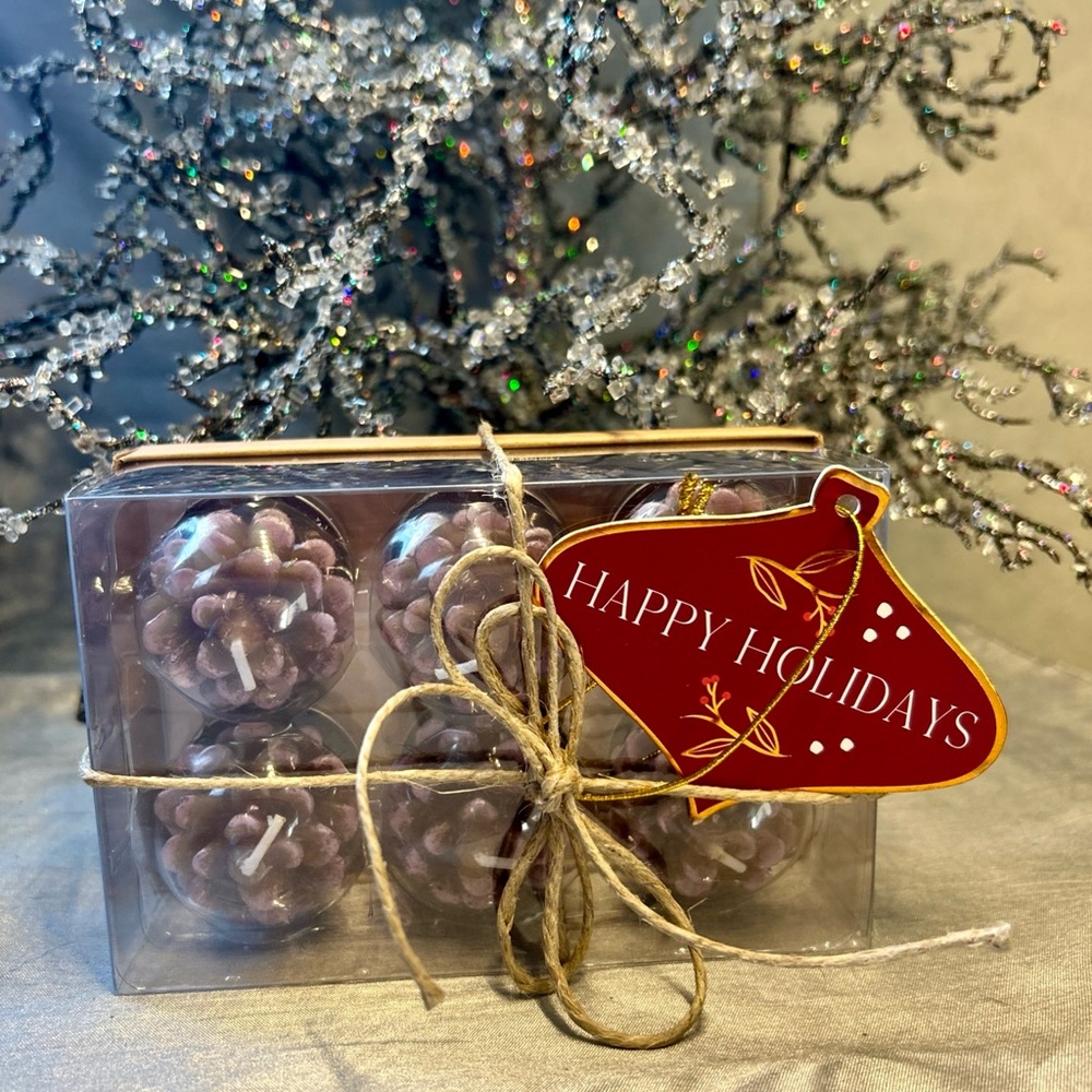 Set of 6 Pinecone-Shaped Tealight Candles Christmas Decor Well Dressed Home Gift